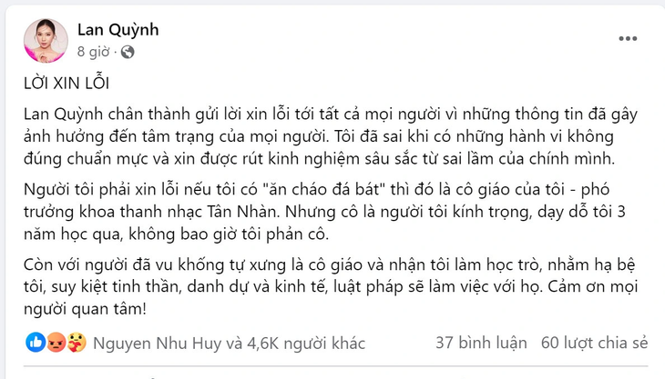 Lan Quỳnh "tố ngược" lại Đinh Trang vào rạng sáng 13-10, hiện Facebook này đã đóng lần 2 - Ảnh chụp màn hình