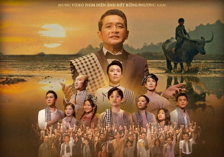 Trên poster MV nhạc phim "Đất rừng phương Nam", việc diễn viên Trấn Thành đứng chính giữa - chỉ dưới NSƯT Trọng Phúc là người thể hiện ca khúc - khiến khán giả bàn tán - Ảnh: ĐPCC