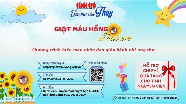 Mời bạn đọc cùng hiến máu nhân đạo giúp bệnh nhi ung thư trong chương trình "Ước mơ của Thúy"